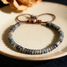 Natural Larvikite Stone Bracelet Black Crystal Healing Protection Bracelet Gift