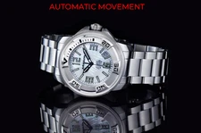 New! ARAGON White MOP Dial Swiss MicroTek T-100 Tube Automatic Watch  45mm A403