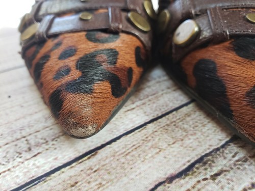 NINE WEST PURPOSER LEATHER LEOPARD FUR SLING BACK BROWN SEXY HEELS SZ 8M - Picture 12 of 12