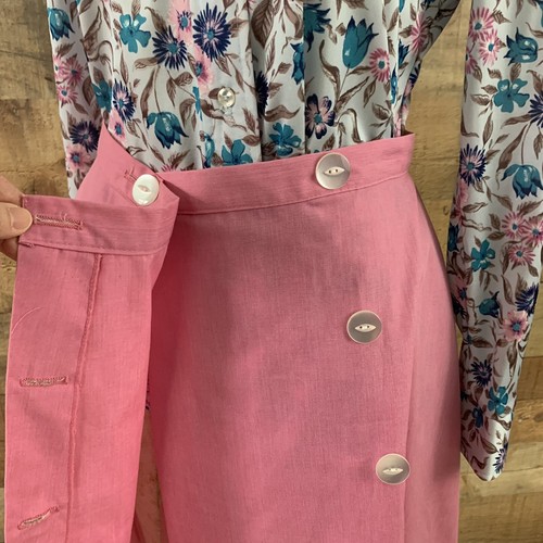 Vintage 1970s Pink Cotton Button Front Wrap A-line Skirt Size Small - Picture 4 of 5