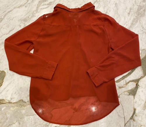 Pink Rose Relaxed Button Up Blouse Women's Size Medium Pumpkin Orange Top - Picture 4 of 6