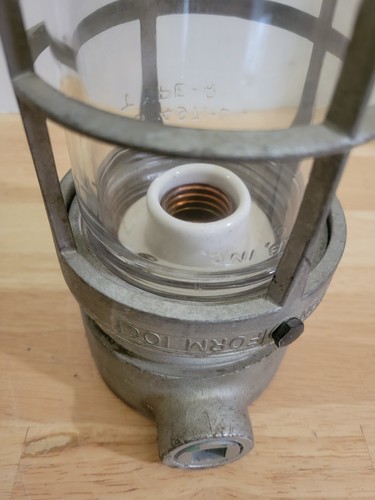 USED APPLETON FORM 100 LIGHT FIXTURE WITH CAGE, GLASS, AND SWITCH~STEAMPUNK - Picture 3 of 4
