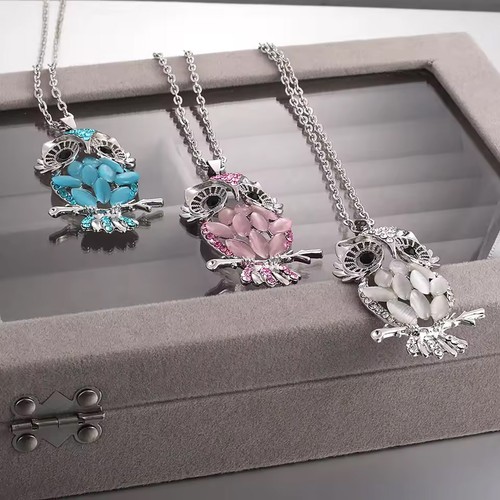 Owl Pendant w/Necklace Opal Lab Created/Plated Fashion Jewelry 28" SELECT COLOR - Picture 4 of 24