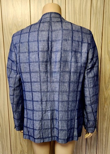 linen sport coat 44R men's blue plaid Tallia - Picture 10 of 11