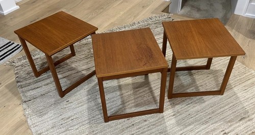 Mid Century Modern Danish Teak Cube Nesting Tables 3 pc by Kai Kristiansen - Picture 10 of 11