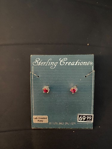 Sterling Creations Ruby Heart Shaped 18" Necklace & Stud Earrings - NIB - Picture 3 of 6