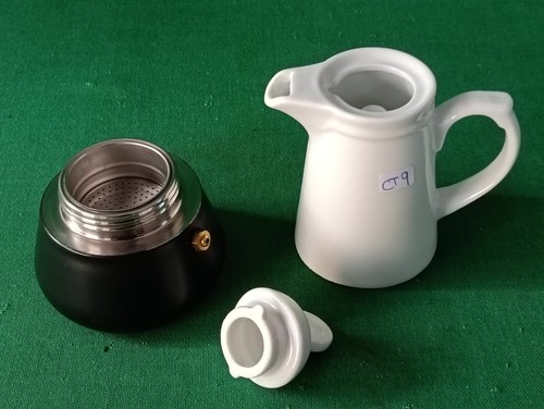 CAFFETTIERA VINTAGE ACCIAIO INOX E PORCELLANA BIANCA DECORATA 2/3 TZ. CT9 - Picture 5 of 8