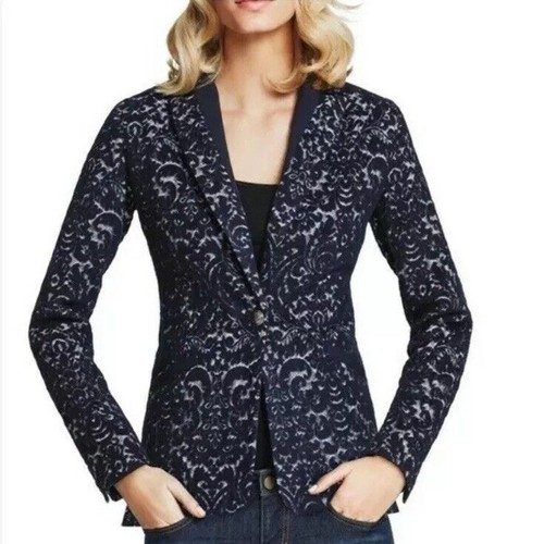CAbi Womans Sz 2 Jacquard Blazer #109 Navy Blue Wool Blend Flocked Jacket - Bild 3 von 11