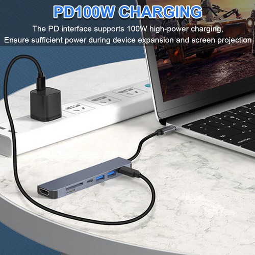 USB C Hub 7-in-1 Type C Adapter 3.0 Thunderbolt 4K HDMI PD SD TF Card Reader Mac - Picture 6 of 14