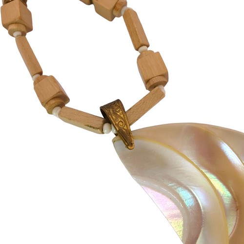 Miriam Haskell Muschel Holz Halskette Kammer Nautilus Anhänger Vintage signiert 28" - Bild 5 von 10