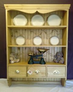 Hand Crafted Solid Pine 3 Shelf Plate Rack Mini Dresser Shelving