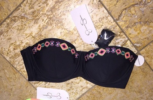 NWT Jessica Simpson Black UW Bralette Embroidered Bikini Swimsuit Top Womens S - Picture 1 of 4