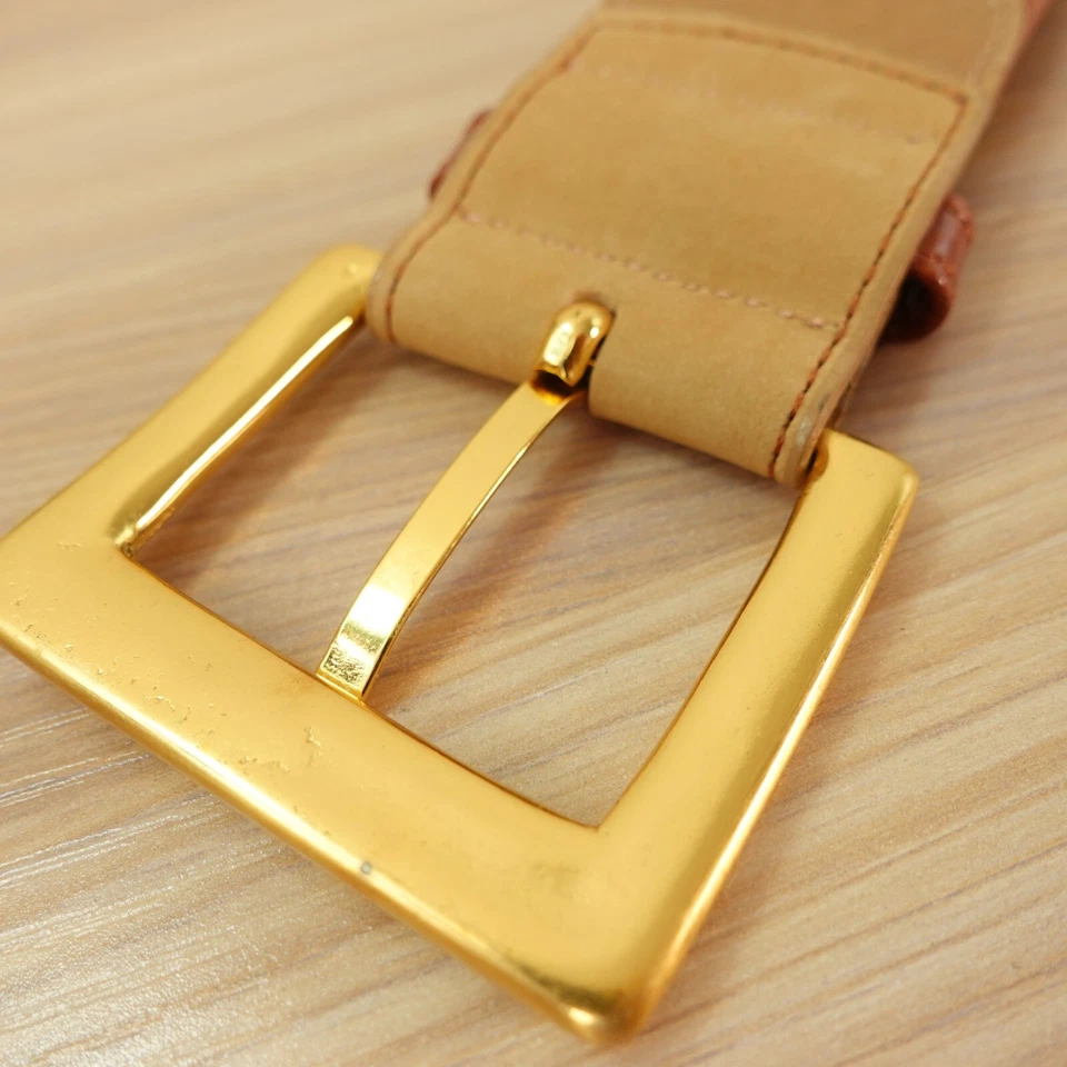 Cinturón Mujer Valentino Garavani 65 26 XS Marrón Dorado Hebilla Cuero Tejido DE COLECCIÓN Foto 4 de 4