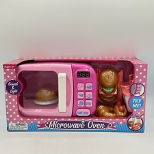 Kids Play Pretend Pink Microwave with Sound Beeps  Light Kitchen Toy Food Timer