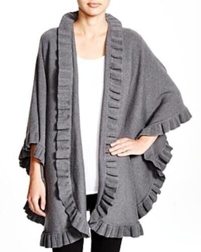Lane D'Olimpia Wool ruffle heavyweight women's scarf wrap - Grey