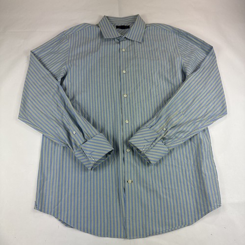 Banana Republic Fitted Dress Shirt Mens XL Blue Striped French Cuff Green Preppy