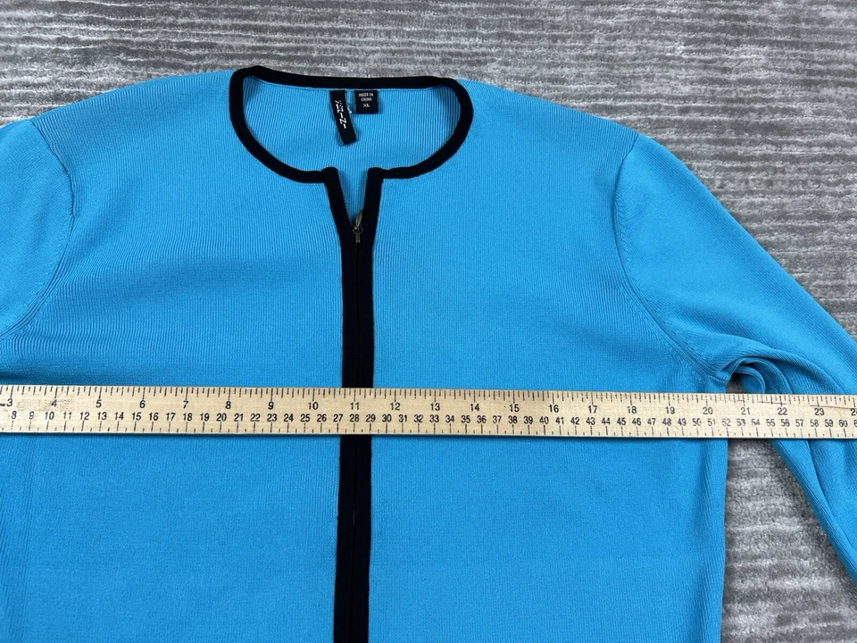 Venini Sweater Womens XL Blue Full Zip 3/4 Sleeve Pockets Nylon Blend Career - Image 4 of 4