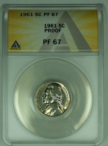 1961 Jefferson Nickel Proof 5C ANACS PR 67 (52) A - Picture 1 of 2