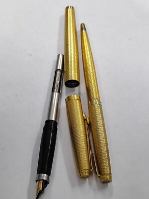 Vintage Parker 75 SET fountain 14k And Ballpoint Pen Set Gold Made