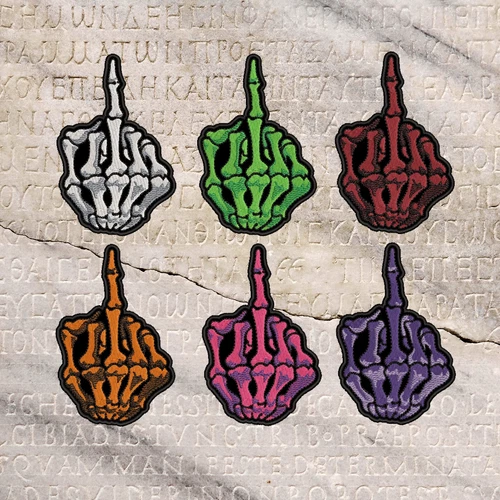 Middle Finger Patch Skull Bone Skeleton Hand Embroidered DIY Iron On Biker MC