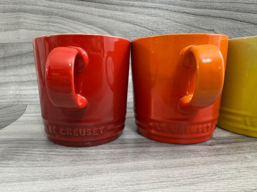 LE CREUSET STONEWARE 12 OZ / 350ML COFFEE MUGS SET OF 4 RED ORANGE YELLOW GREEN - Picture 13 of 14
