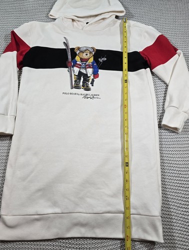 Polo Ralph Lauren Polo Bear Fleece Hoodie Dress Girls Sz XL (16) Ivory - Picture 6 of 11