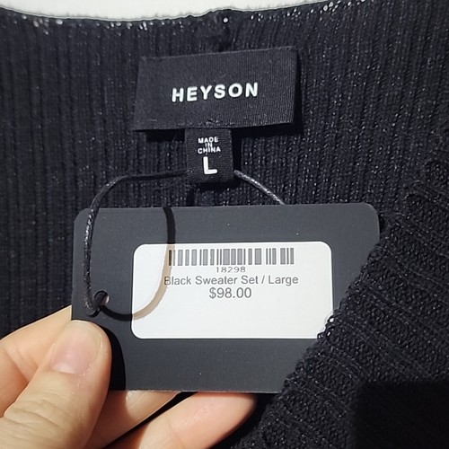 NEW - Large - HEYSON Black V-Neck Sweater, Pockets, Drop Shoulder, Slit Sleeves - Picture 6 of 9