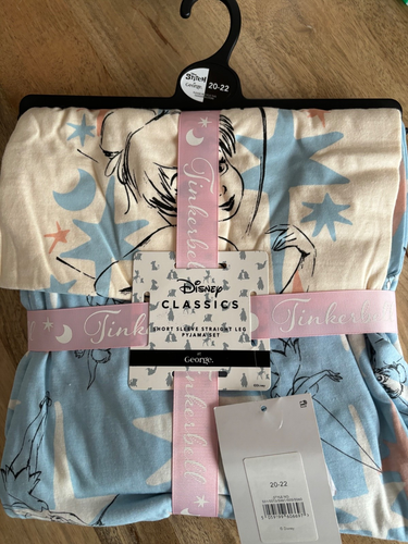 Disney Tinker Bell Women Short sleeve Cosy Cotton Pyjamas Gift Set Size 20-22