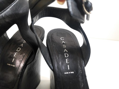 Casadei Women Black Platform High Heel Ankle Strap Wedge Chain Sandals Size 10 B - Picture 7 of 10