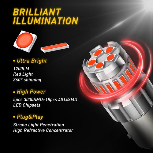 BAY15D P21/5W 1157 Red 23SMD LED Brake Stop Tail CANBUS Light Bulb Globe - Picture 6 of 11