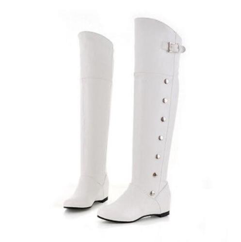 Nuevo Mujeres Damas Cremallera Sobre la Rodilla Botas Imitación Cuero Zapatos holgados Botas Planas - Imagen 10 de 15