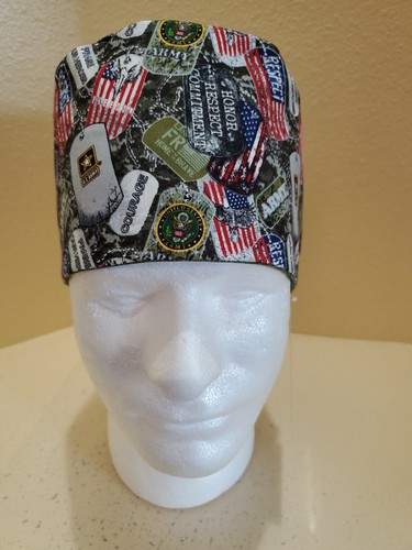 US Army Dog Tags Men's Skull/Chemo Surgical Scrub Hat/Cap Handmade - Picture 3 of 6
