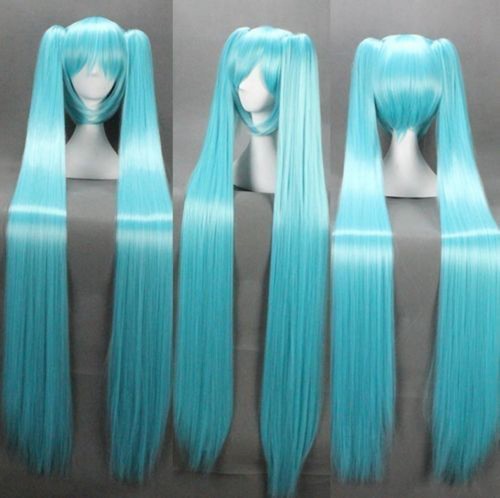 Double Ponytails Blue Cosplay Anime Long Clip Straight Wig 120cm Synthetic Hair - Picture 3 of 6