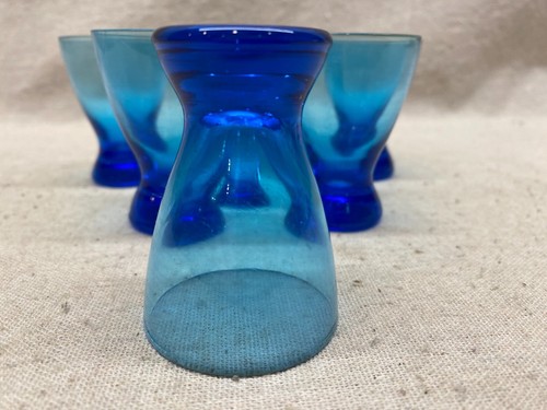Vintage MCM Kobaltblau Transparent Glas Schnaps Cordial Glas Set (6) - Bild 3 von 4