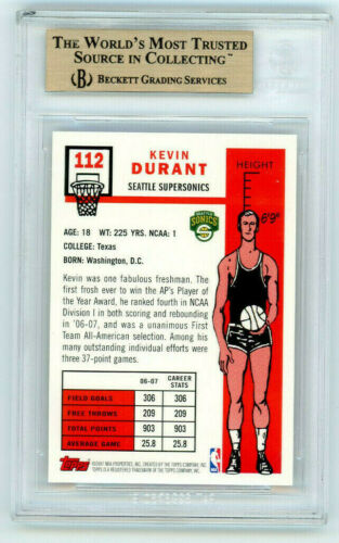 2007 Topps 1957-58 Variations Kevin Durant #112 Rookie RC - BGS 9.5 Gem Mint - Bild 2 von 2