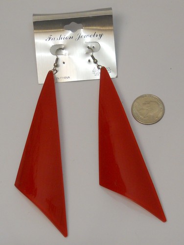 Fashion Jewelry Ladies Red Plastic Earrings Drop Dangle Hook Fasteners - Picture 9 of 12