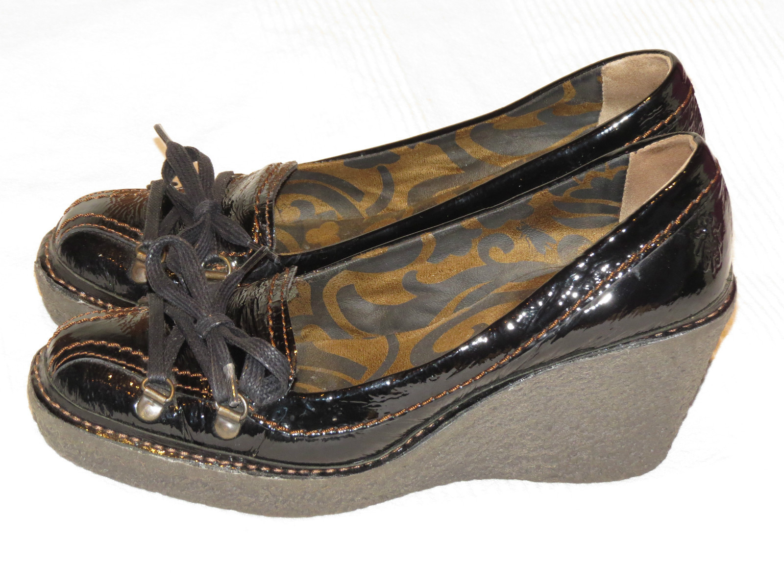 FLY LONDON DESIGNER BLACK PATENT LEATHER PLATFORM WEDGE Schuhe UK 6 EU 39 FLY LONDON DESIGNER BLACK PATENT LEATHER PLATFORM WEDGE Schuhe UK 6 EU 39