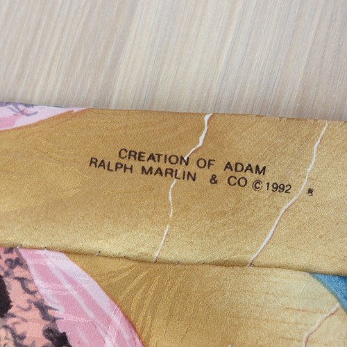 Vintage Creation Of Adam Neck Tie Men Silk Brown Graphic Museum Art RALPH MARLIN - Picture 9 of 12