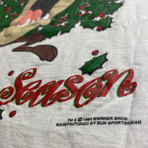 Vintage Taz Shirt Mens Large White 90S USA Looney Tunes Christmas Season Tee - Bild 3 von 6