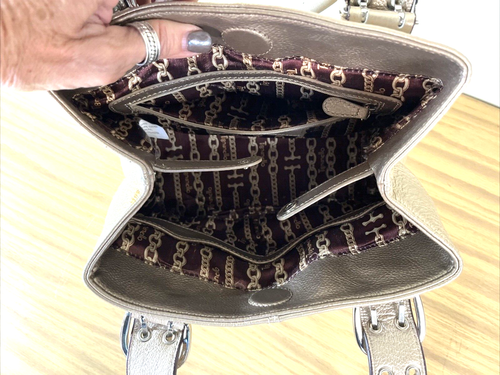 Tignanello Leather Metallic Champaign Handbag - Picture 5 of 6