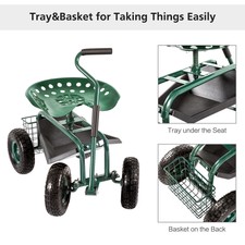 Gardening Planting Rolling Cart W//Tool Tray-Red Garden Seat Tool Portable Stool