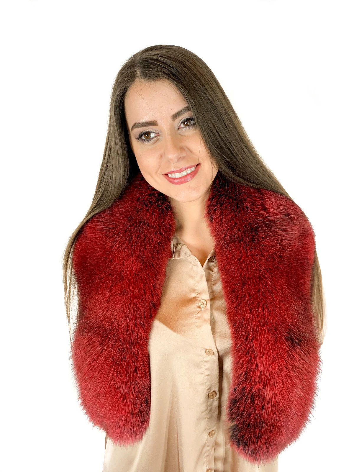 Natural Finn Fox Fur Collar 47' (120cm) Dark Red Saga Fur Big Scarf Stole