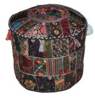 Indian Black Patchwork Round Ottoman Pouf Cover Floor Seating Footstool Pouffe