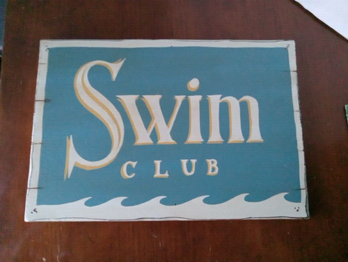 Pottery Barn Swim Club Distressed Wood Wall Hanging Sign Beach Pool Team Decor - Picture 1 of 5