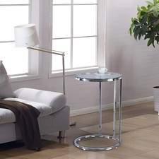 C-Shape Sofa Bed Snack Side End Portable Small Couch Table Chrome Legs Glass Top