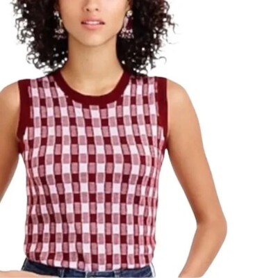 J Crew Cashmere Preppy Gingham Sleeveless Sweater Size S D29