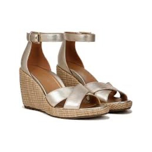New Vionic Marina Gold Wedge Sandals Ankle Strap Espadrille Platform Size 9 M - Picture 1 of 7