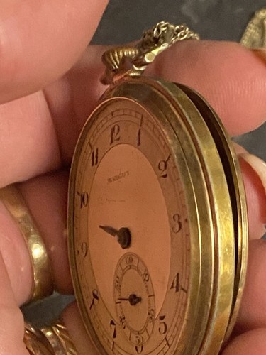 Große Taschenuhr für Bastler kann die nicht aufziehen Echt Vergoldet Gestempelt - Bild 4 von 7