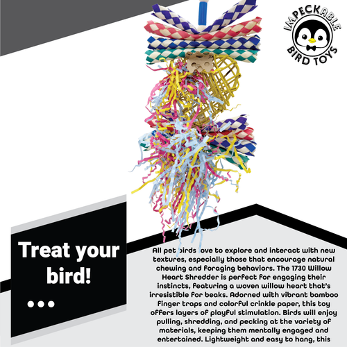 1730 Willow Heart Shredder Bird Toy with Finger Traps, Crinkle Paper and Woven - Picture 6 of 9