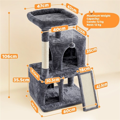 Árbol rascador para Gatos 106 cm con 2 Casitas y Pelota de Juego Natural Sisal - Imagen 4 de 29